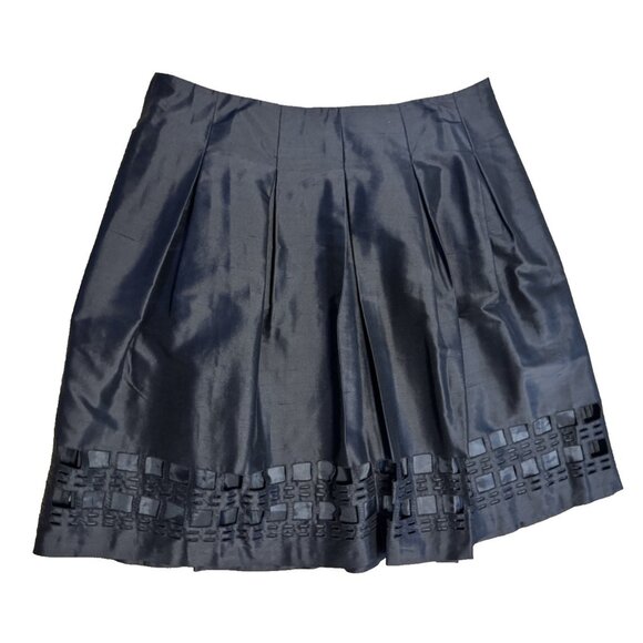 Talbots Skirt 14P Black A Line Cut Out Silk Duponi Flat Pleat NEW $128 - Picture 1 of 12
